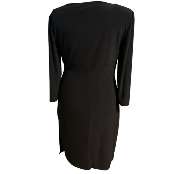 Lauren Ralph Lauren Black Faux Wrap Dress Ruched Sheath 16 Cocktail Career Work - Picture 4 of 7